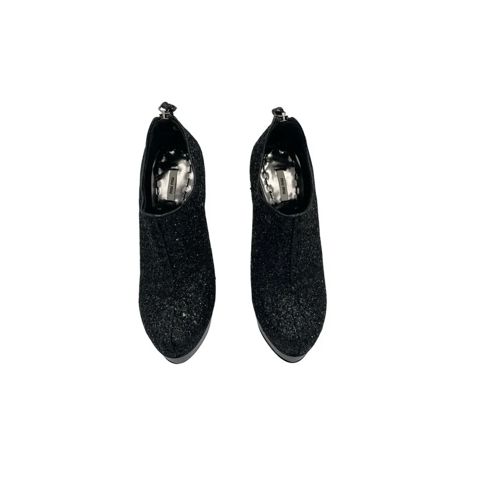 Miu Miu Black Glitter Platform Booties Pumps High Heels EU 38 US 8